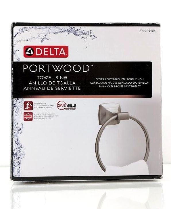 Delta Portwood Bath Towel Ring Holder SpotShield Brushed Nickel Finish PWD46BN 885785757291 eBay