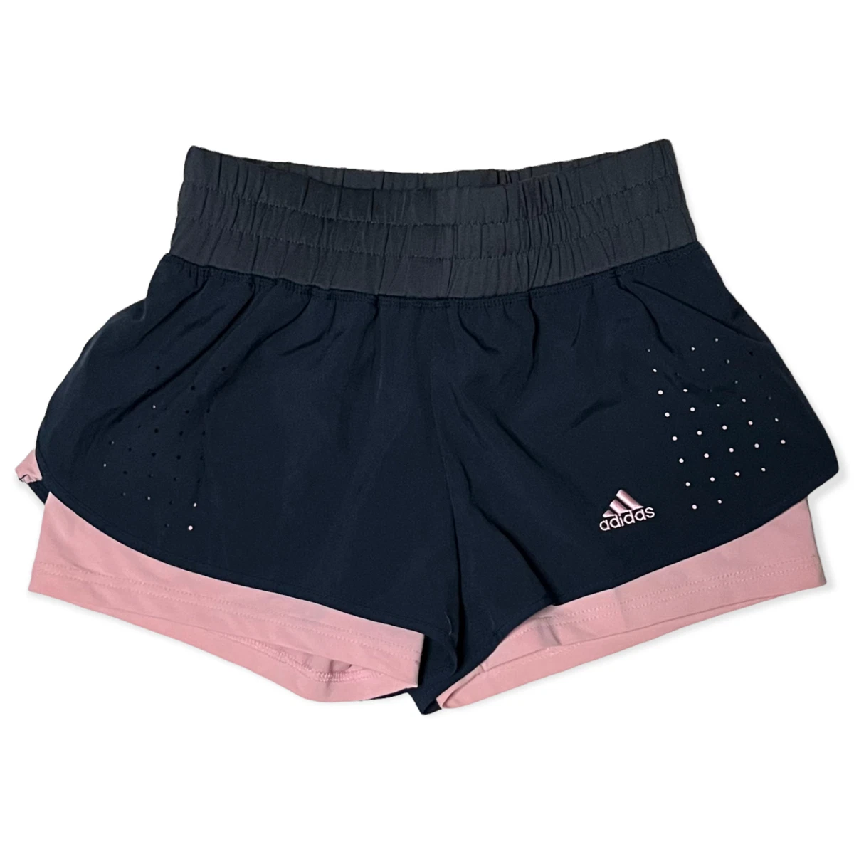 Adidas Women's Gray & Pink Double Layer Athletic Running Shorts