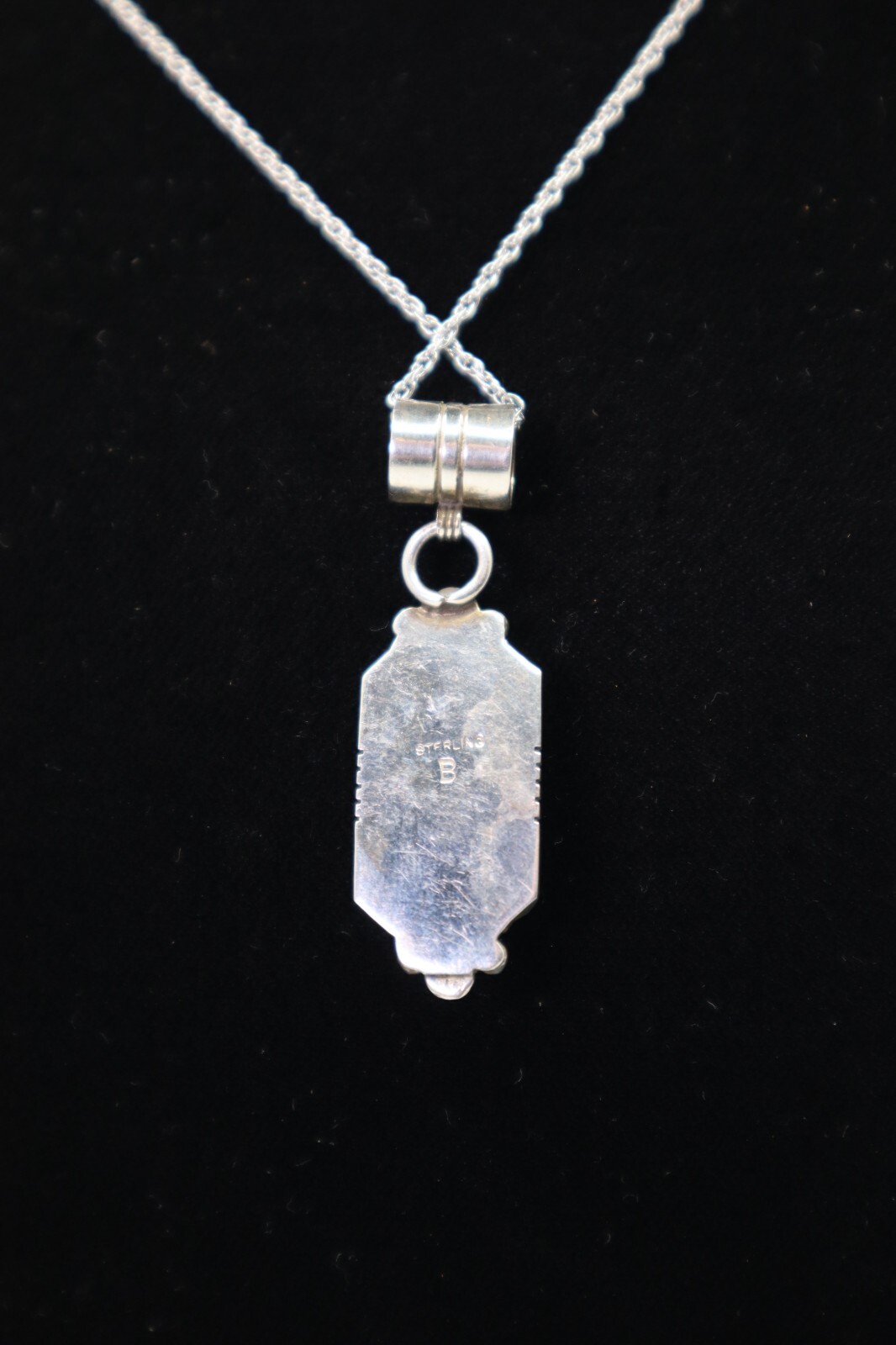 B Sterling Silver Rectangle Turquoise Pendant - image 5