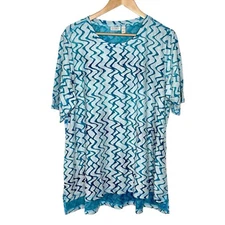 LOGO By Lori Goldstein Textured Short Sleeve Top Womens Size 1X Tropical Resort