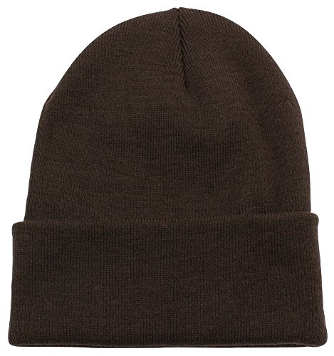 Unisex Dark Brown Cuffed Plain Skull Knit Beanie Hat for Men and Women-image
