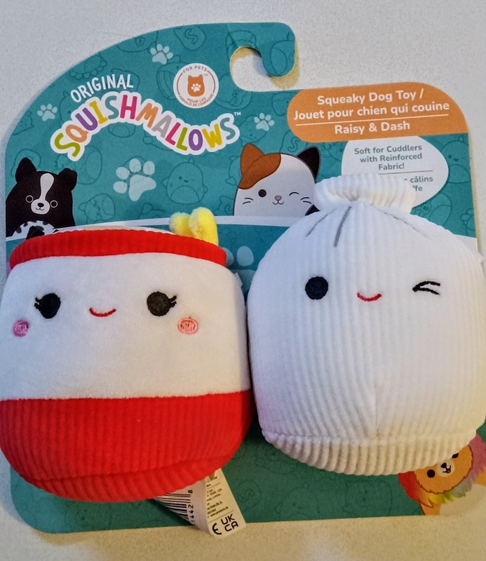 GOOD DOG GIFT PET TOYS 2 PK SQUISHMALLOWS  RAISY & DASH SQUEAKY & CRINKLY NWT
