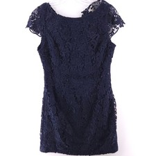 Vince Camuto Floral Lace Fit & Flare Navy Blue Dress Zipper Womens Size 12 *READ