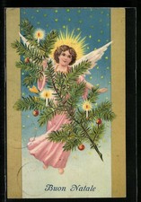Präge-AK Weihnachtsengel trägt einen geschmückten Tannenbaum 1907 