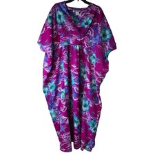 Hilo Hattie magenta floral Hawaiian caftan muumuu dress one size