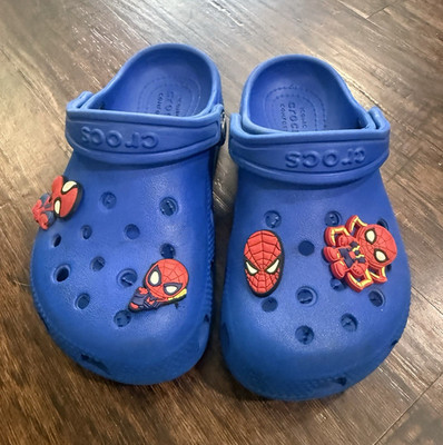 Crocs Blue Clog Sandals Spider-Man Charms Slip-On Unisex Kids US 11