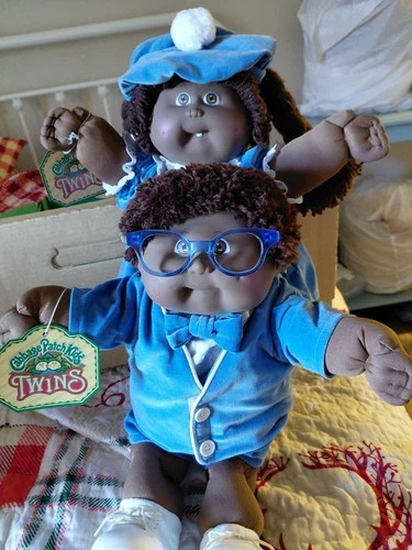 Classic African American Cabbage Patch Twins, RARE HM8 Boy-Glasses, HM5 GIRL.