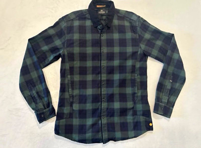 Scotch & Soda Men s Slim Fit Plaid Green/Blue Collared Button-Up Shirt L