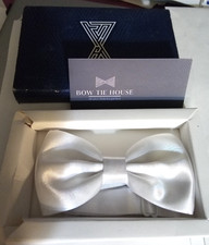 MIP YOUTH size White Satin Tuxedo Pre-tied Bow Tie Adj. Band BOW TIE HOUSE