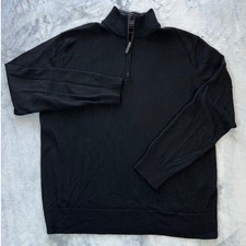 UNTUCKit Black 100 Extrafine Merino Wool Quarter Zip Sweater Mens Large Striped