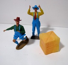 Vintage Lot of 2 Rodeo Clowns with Hay Bail Western Cowboy Toys