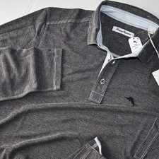 Tommy Bahama Polo Shirt Paradise Cove Coal Black LS New Medium M