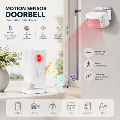 Wireless Motion Sensor Detector Gate Entry Door Bell Welcome Chime Alert Alarm