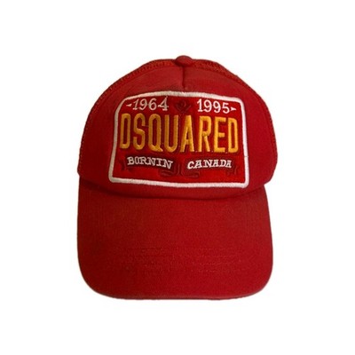 DSQUARED2 Red Trucker Hat Born in Canada 1964 1995 Patch Snapback Authentic#rm