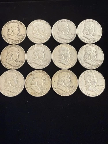 1950-1954 Ben Franklin Half Dollars 90% Silver 12 Coin Lot