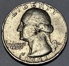 1981 P Washington Quarter Errors Strike Though Grease Unreadable Mint Mark #2