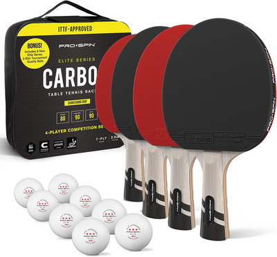 PRO-SPIN Ping Pong Paddles Set of 4   ITTF Approved Carbon Table Tennis Rackets 