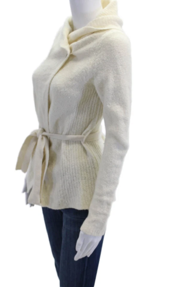 Cárdigan de mujer Sleeping On Snow con cuello de lana y cinturón manga larga blanco talla S Foto 2 de 4