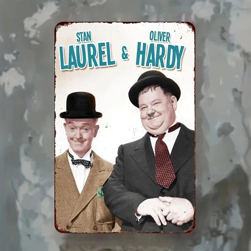 Laurel & Hardy Tin Metal Signs Home Décor Vintage Comedy Duo Wall Art with Stan