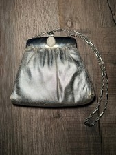 Ande Silver Metallic Clutch Evening Bag Vintage Frame Chain Strap Formal