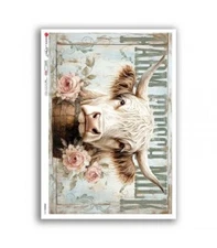Cow with Roses | A4 Rice Paper | Paper for Decoupage | Paper Designs