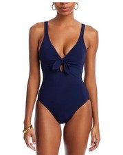 NEW  178 ROBIN PICCONE AVA KNOT PLUNGE UNDERWIRE ONE PIECE SWIMSUIT NAVY SZ 10