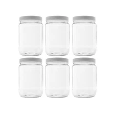 CLEARVIEW CONTAINERS - 6 Pack of 32 Ounce Plastic Quart Jars with 89RM Leak P...
