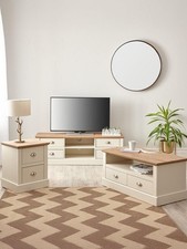 Crawford 3 Piece Package TV Unit, Coffee Table and Lamp Table Ivory & Oak