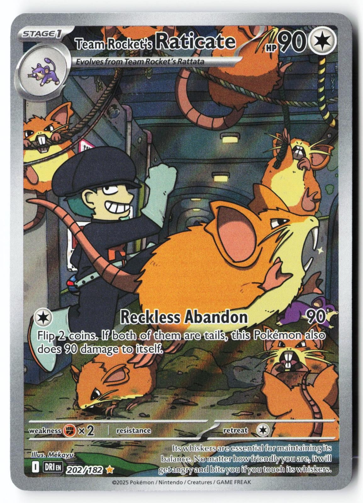 Team Rocket's Raticate 202/182 Illustration Rare Destined Rivals Pokemon Holo NM