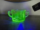 Vintage Anchor Hocking Green Uranium Glass Sugar Bowl Double Handle Green Glass
