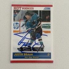 2010-11 Score #594 Justin Braun Auto Autograph Signed San Jose Sharks