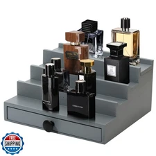 Fengligoo Cologne Organizer for Men - 4 Tier Wooden Grey Cologne 