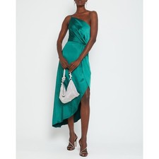 o.p.t Ivy Asymmetrical One Shoulder Emerald Satin Minimalist Midi Chic Dress XL