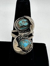 Raw Turquoise Nugget And Sterling Silver Ring Unmarked Size 6 3/4