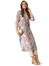 GoSriKi Women's Rayon Blend Chikankari Embroidered Straight Kurta