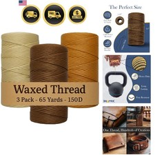Waxed Thread 3X Wax Thread, 65 Yardx0.8mm Wax String, 150D Waxed Leather Stri...