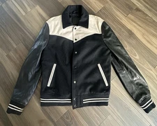 Men's Black Ecru White Endleton Leather Suede Bomber Jacket
