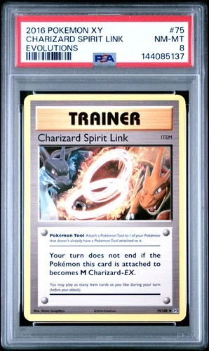 2016 POKEMON XY EVOLUTIONS #75 CHARIZARD SPIRIT LINK PSA 8