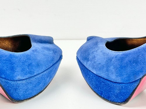 Ursula Masaro High Heel Platform Shoes Blue Leather Suede Peep Toe Size 7.5 UK - Picture 6 of 10