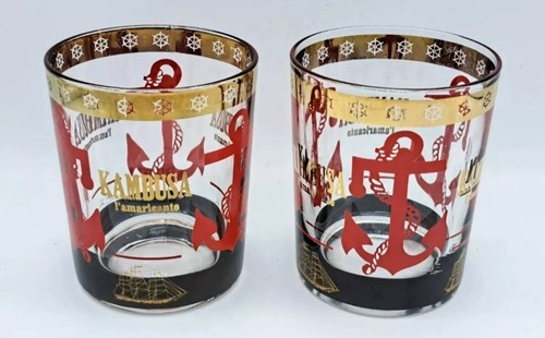 2 BICCHIERI IN VETRO-LIQUORE KAMBUSA L'AMARICANTE-LIQUOR LIQUEUR GLASS-VINTAGE - Foto 2 di 11