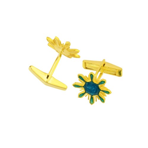 Blue Green Enamel Flower Shape Sterling Silver Cufflinks- Men's Accessory Gift - Picture 4 of 6