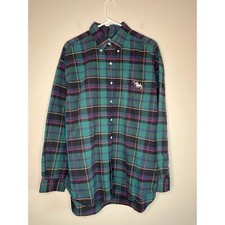 1980s Ralph Lauren Blake Navy Green Plaid Scottie Dog Old Money Thick Shirt XL