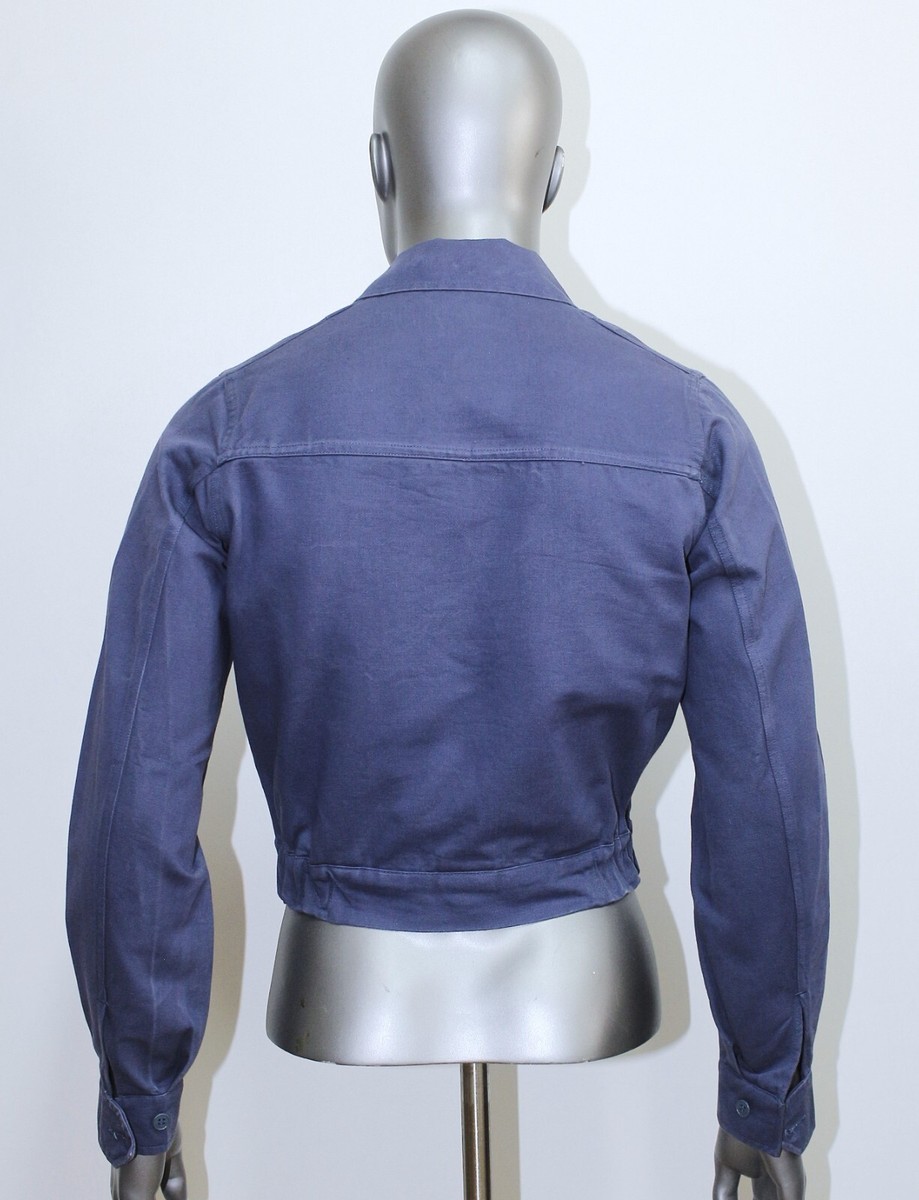 Vintage 1950s Grey/Blue Cotton Twill Cyclist Zipped FRENCH