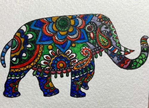 Watercolor Painting Abstract Elephant Animals ACEO Art