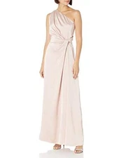 NEW NWT Halston Heritage Asymmetric Draped One Shoulder Gown Rose Cloud Size 6