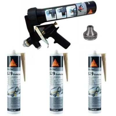 Spraygun Pistole Unterbodenschutz Klebe Dichtmasse + 3 Kartuschen Sikaflex 529
