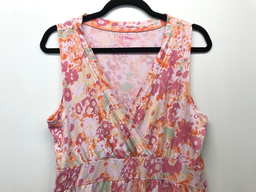 LL Bean Dress Womens L Petite Pink Floral A Line Summer Knit V Neck Stretch - Picture 3 of 7