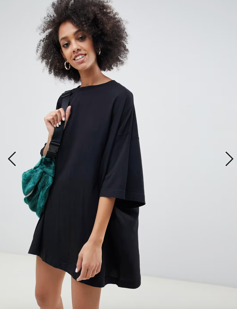 Weekday Huge organic cotton t-shirt dress in black XS S M