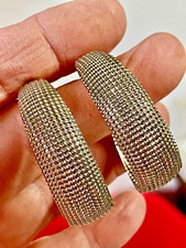 Vintage Big Statement Showy Textured Silver Tone Hoop Pierced Earrings Q045