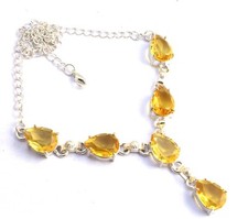 A Yellow Citrine Gemstone Handmade 925 Sterling Silver Jewelry Necklaces Sz 18"